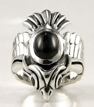 PHOENIX PHINIX EAGLE BIRD BLACK STAR SILVER RING Sz 12