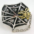 14K YELLOW GOLD SPIDER CHAIN 925 SILVER MENS RING 10.25
