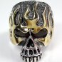 FLAMING SKULL 14K GOLD STERLING SILVER BIKER RING Sz 10