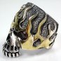FLAMING SKULL 14K GOLD STERLING SILVER BIKER RING Sz 10