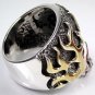 FLAMING SKULL 14K GOLD STERLING SILVER BIKER RING Sz 10