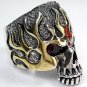 FLAMING SKULL 14K GOLD STERLING SILVER BIKER RING Sz 10