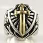14K YELLOW GOLD SWORD STERLING SILVER RING Sz 10.5 NEW
