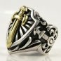 14K YELLOW GOLD SWORD STERLING SILVER RING Sz 10.5 NEW