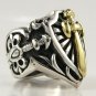 14K YELLOW GOLD SWORD STERLING SILVER RING Sz 10.5 NEW