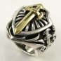 14K YELLOW GOLD SWORD STERLING SILVER RING Sz 10.5 NEW