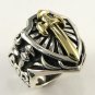 14K YELLOW GOLD SWORD STERLING SILVER RING Sz 10.5 NEW