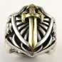 14K YELLOW GOLD SWORD STERLING SILVER RING Sz 10.5 NEW