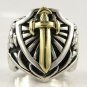14K YELLOW GOLD SWORD STERLING SILVER RING Sz 10.5 NEW