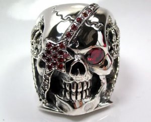 RED RUBY PIRATE SKULL STERLING SILVER RING Sz 10.25 NEW