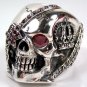 RED RUBY PIRATE SKULL STERLING SILVER RING Sz 10.25 NEW