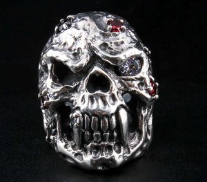 DIAMOND SKULL HEAVY STERLING SILVER MENS RING Sz 14