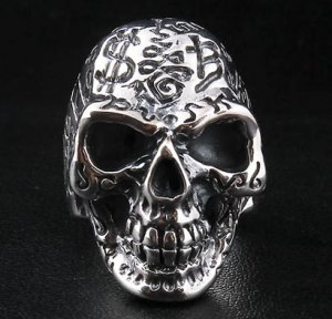 TATTOO SKULL BIG 925 STERLING SILVER BIKER RING Sz 9.5