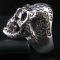 TATTOO SKULL BIG 925 STERLING SILVER BIKER RING Sz 9.5