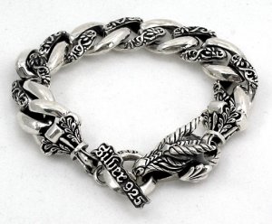 DRAGON TRIBAL STERLING SILVER CHAIN BRACELET 8.75"