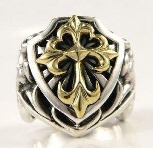 14K YELLOW GOLD BIG CROSS STERLING SILVER RING Sz 11