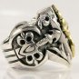 14K YELLOW GOLD BIG CROSS STERLING SILVER RING Sz 11