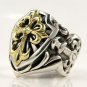 14K YELLOW GOLD BIG CROSS STERLING SILVER RING Sz 11