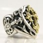14K YELLOW GOLD BIG CROSS STERLING SILVER RING Sz 11