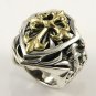 14K YELLOW GOLD BIG CROSS STERLING SILVER RING Sz 11
