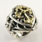 14K YELLOW GOLD BIG CROSS STERLING SILVER RING Sz 11
