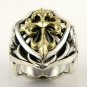 14K YELLOW GOLD BIG CROSS STERLING SILVER RING Sz 11