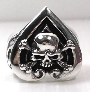 CROSSBONES SKULL HEART MENS STERLING SILVER RING Sz 8.5