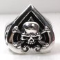 CROSSBONES SKULL HEART MENS STERLING SILVER RING Sz 8.5