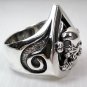 CROSSBONES SKULL HEART MENS STERLING SILVER RING Sz 8.5