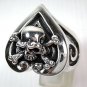 CROSSBONES SKULL HEART MENS STERLING SILVER RING Sz 8.5