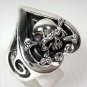 CROSSBONES SKULL HEART MENS STERLING SILVER RING Sz 8.5