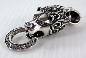 DIAMOND KING LION LEO STERLING SILVER PENDANT CHAIN