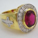 CHRISTIAN YELLOW GOLD STERLING SILVER BISHOP MENS RING