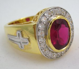 CHRISTIAN YELLOW GOLD STERLING SILVER BISHOP MENS RING