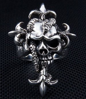 SNAKE HEAD SKULL .925 STERLING SILVER GOTHIC RING Sz 13
