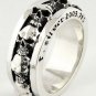 SKULL SOLID 925 STERLING SILVER MENS BAND RING Sz 7.5
