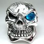 BLUE TOPAZ SKULL HEAVY STERLING SILVER MENS RING 7.5