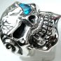 BLUE TOPAZ SKULL HEAVY STERLING SILVER MENS RING 7.5