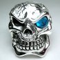 BLUE TOPAZ SKULL HEAVY STERLING SILVER MENS RING 7.5