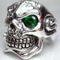 SKULL EMERALD STERLING SILVER MENS RING Sz 10.5 NEW