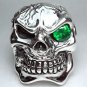 SKULL EMERALD STERLING SILVER MENS RING Sz 10.5 NEW