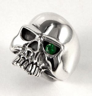 EMERALD SKULL 925 STERLING SILVER MENS RING Sz 8 NEW