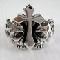 FLAME SKULL CROSS STERLING SILVER GOTHIC RING