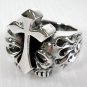 FLAME SKULL CROSS STERLING SILVER GOTHIC RING