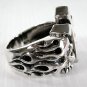 FLAME SKULL CROSS STERLING SILVER GOTHIC RING