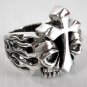 FLAME SKULL CROSS STERLING SILVER GOTHIC RING