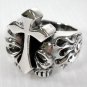 FLAME SKULL CROSS STERLING SILVER GOTHIC RING