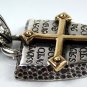 14K YELLOW GOLD CROSS STERLING SILVER MEN'S PENDANT NEW