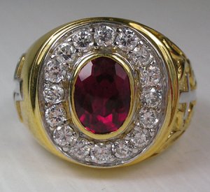 RUBY CHRISTIAN BISHOP YELLOW GOLD STERLING SILVER RING