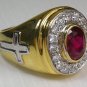 RUBY CHRISTIAN BISHOP YELLOW GOLD STERLING SILVER RING